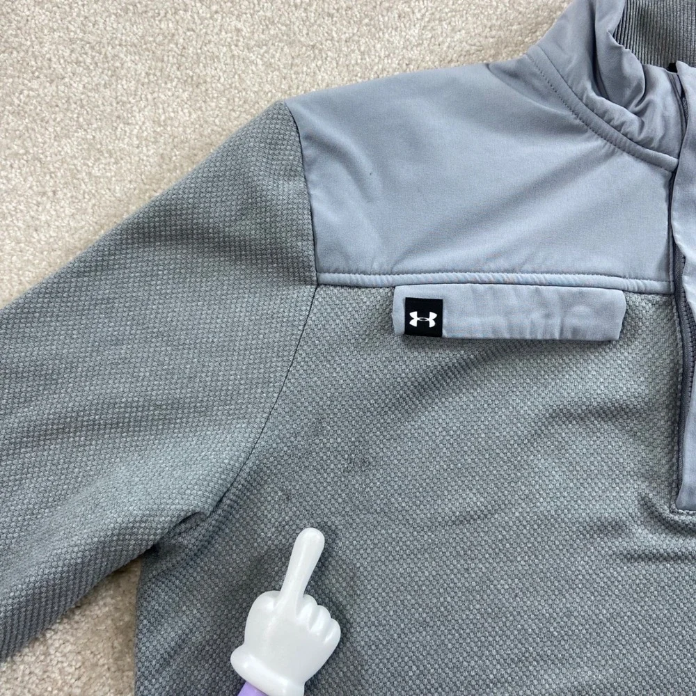 Under Armour Storm Golf Pullover Mens Large Gray Snap Mock Neck Teal Bend Logo